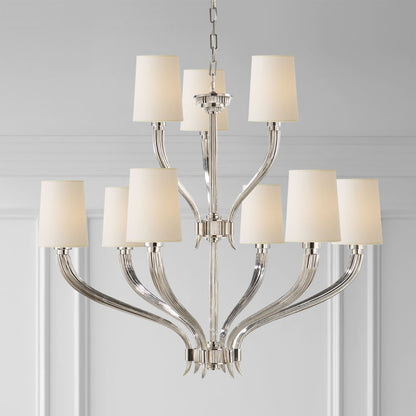 Visual Comfort Ruhlmann 35" Two-Tier Chandelier with Natural Paper Shades by E. F. Chapman