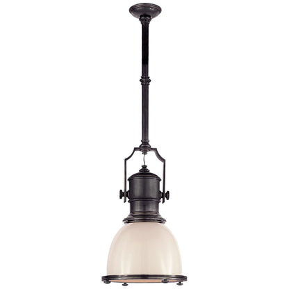 Visual Comfort Country 14" Industrial Small Pendant with White Glass by E. F. Chapman