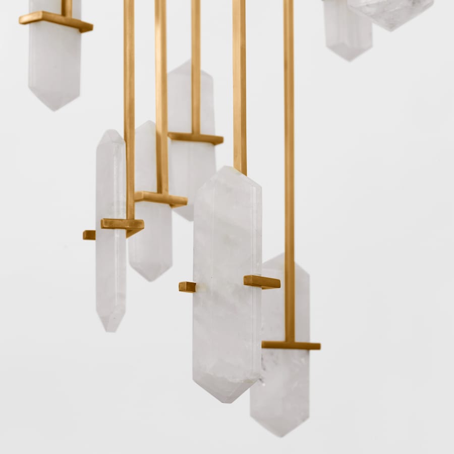 Visual Comfort Halcyon 36" Large Three-Tiered Chandelier with Quartz by Kelly Wearstler