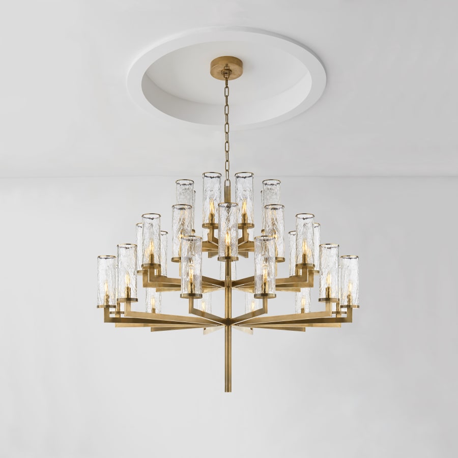 Visual Comfort Liaison 47" Three-Tiered Chandelier with Crackle Glass by Kelly Wearstler