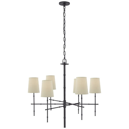 Visual Comfort Grenol 33" Modern Bamboo Chandelier with Natural Percale Shades by Studio VC