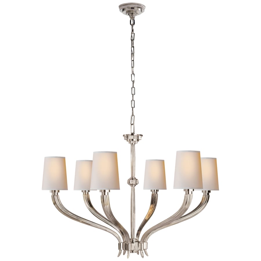 Visual Comfort Ruhlmann 35" Large Chandelier with Natural Paper Shades by E. F. Chapman