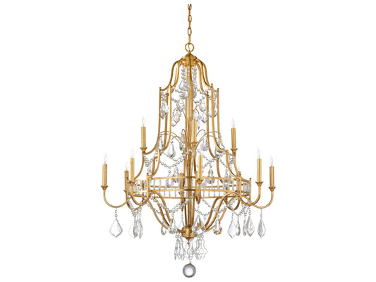 Wildwood Buckhead 12-Light Chandelier in Antique Gold Leaf with Clear Crystals