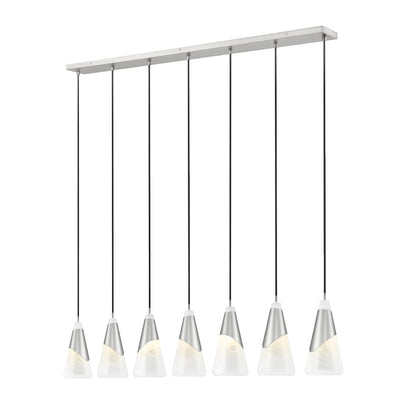 Z-Lite Aimie 7 Light 54" Wide Linear Pendant with 16" Tall White Swirl Glass Shades