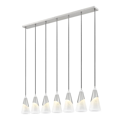 Z-Lite Aimie 7 Light 54" Wide Linear Pendant with 16" Tall White Swirl Glass Shades