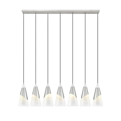 Z-Lite Aimie 7 Light 54" Wide Linear Pendant with 16" Tall White Swirl Glass Shades