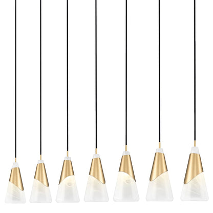Z-Lite Aimie 7 Light 54" Wide Linear Pendant with 16" Tall White Swirl Glass Shades