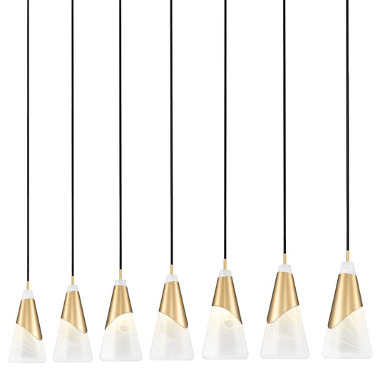 Z-Lite Aimie 7 Light 54" Wide Linear Pendant with 16" Tall White Swirl Glass Shades
